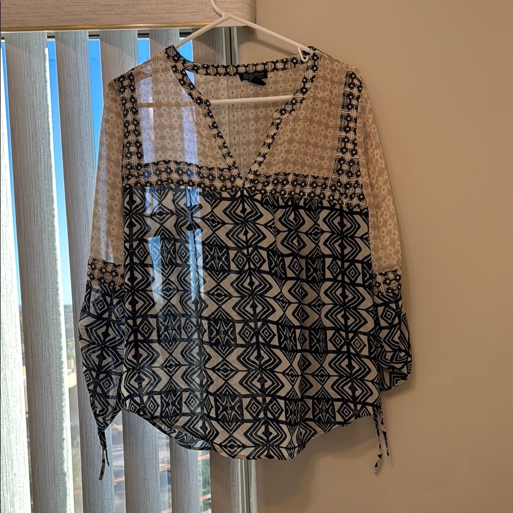 Lucky Brand Sheer Geometric Blouse